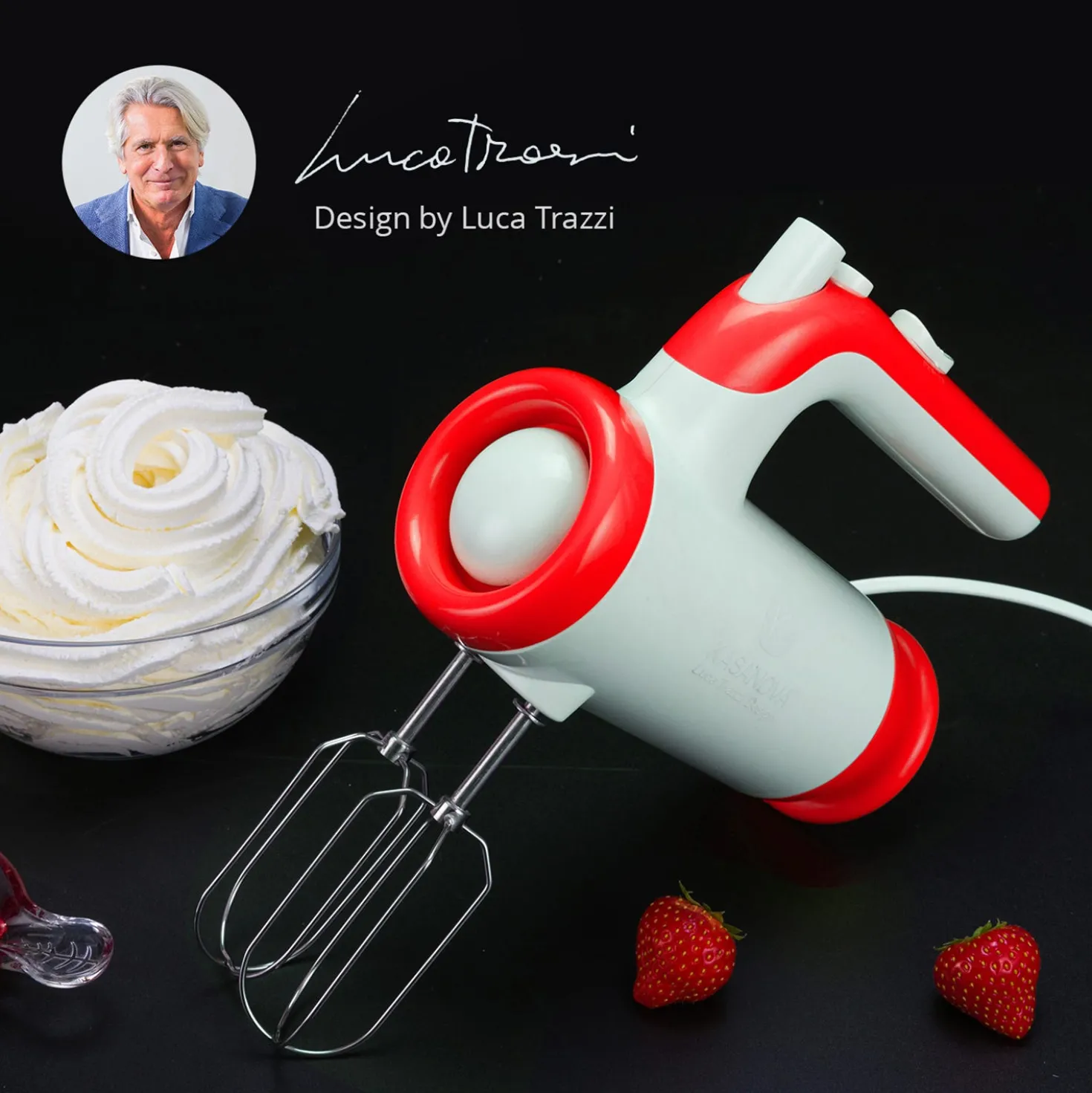 Sbattitore elettrico in plastica e acciaio da 250 Watt, Design Luca Trazzi