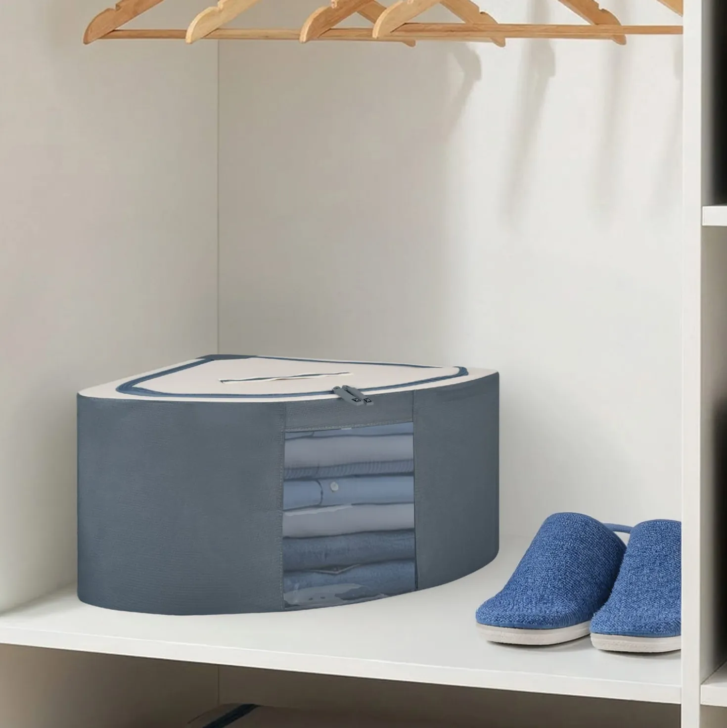 Scatola armadio angolare 63x28x48 cm doppia cerniera blu
