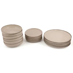 Servizio 18 piatti beige effetto puntinato in porcellana