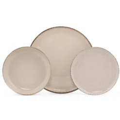 Servizio 18 piatti beige effetto puntinato in porcellana