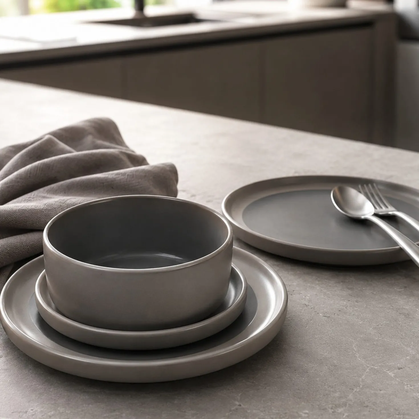 Servizio 18 piatti bicolore ceramica stoneware