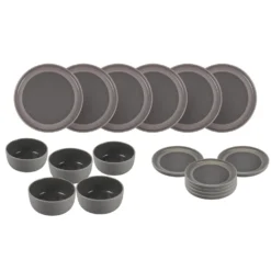 Servizio 18 piatti bicolore ceramica stoneware