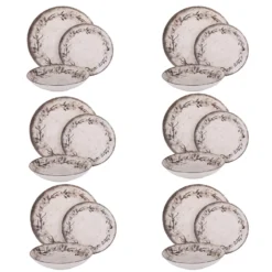 Servizio 18 piatti ceramica beige floreali Thalos