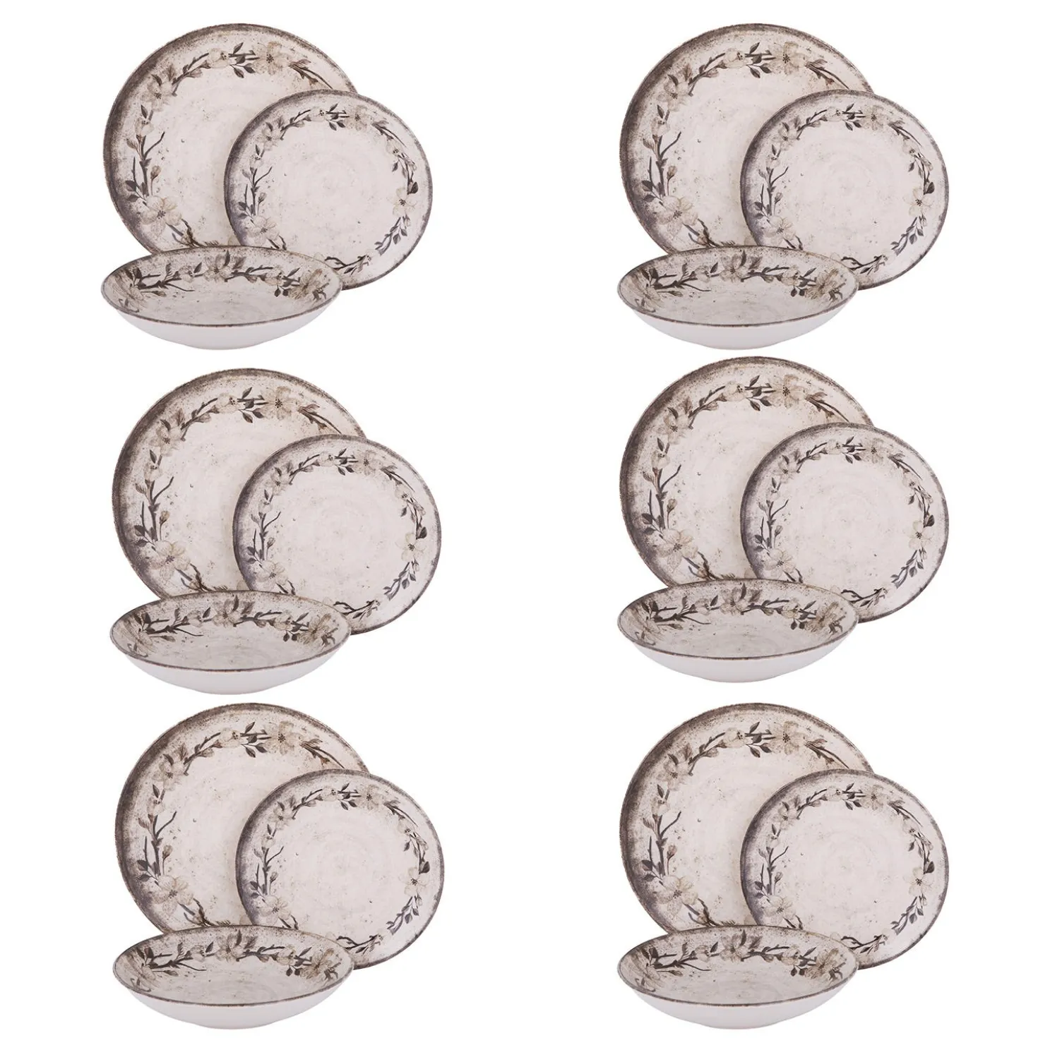 Servizio 18 piatti ceramica beige floreali Thalos