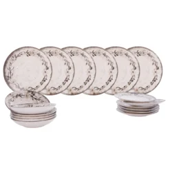 Servizio 18 piatti ceramica beige floreali Thalos