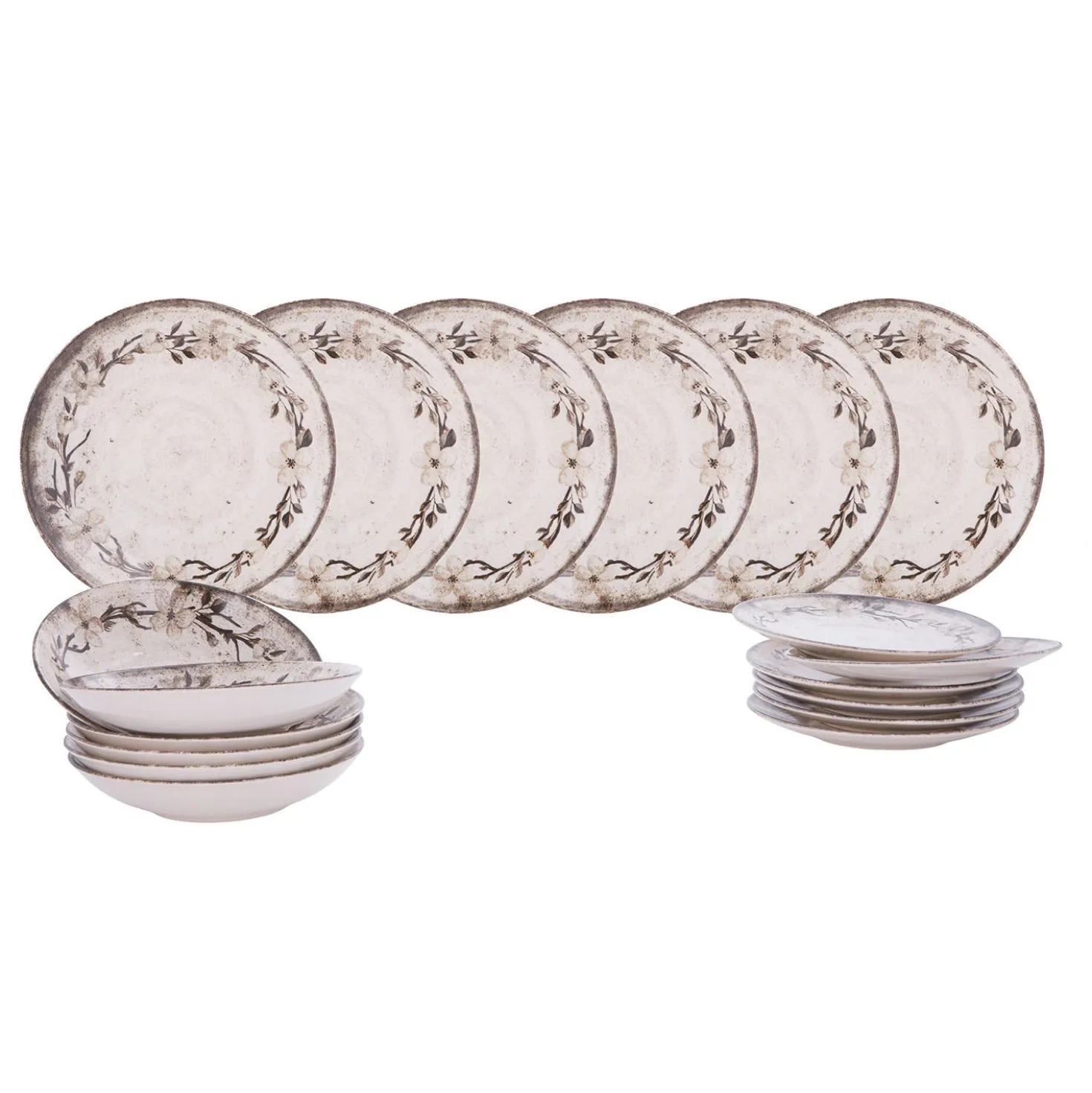 Servizio 18 piatti ceramica beige floreali Thalos