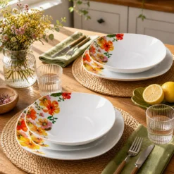 Servizio 18 piatti porcellana bianca con fiori Lisa