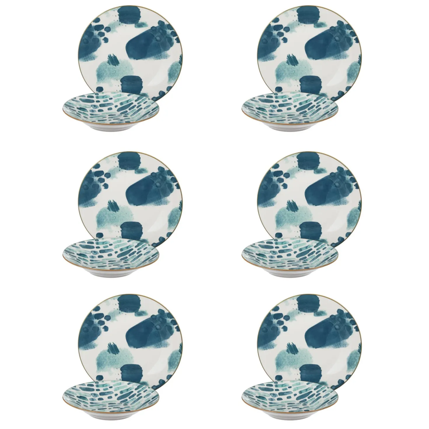Servizio 12 piatti porcellana blu azzurro Mosaico