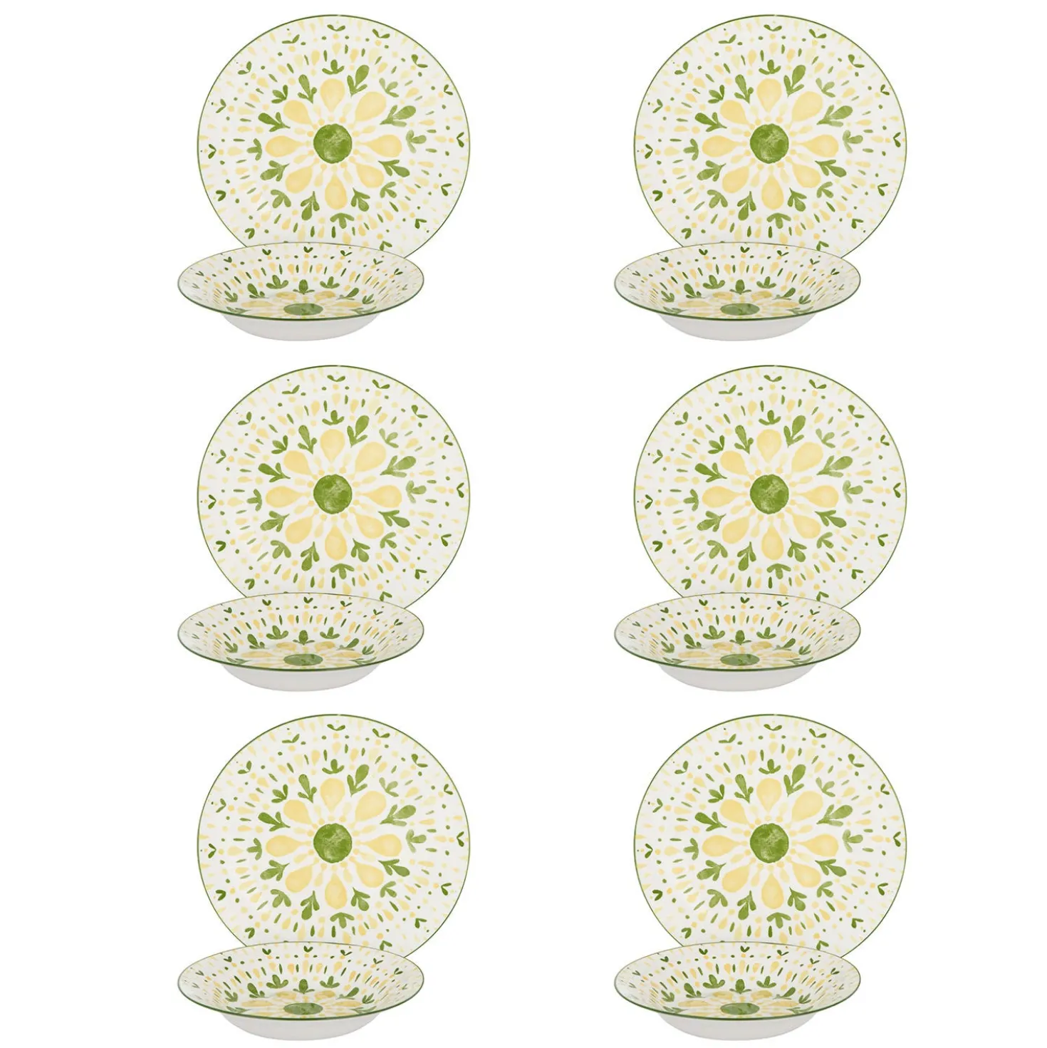 Servizio 12 piatti porcellana Etnika verde