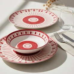 Servizio 12 piatti porcellana Velira rosso