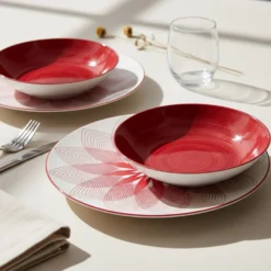 Servizio 12 piatti porcellana Virella rosso