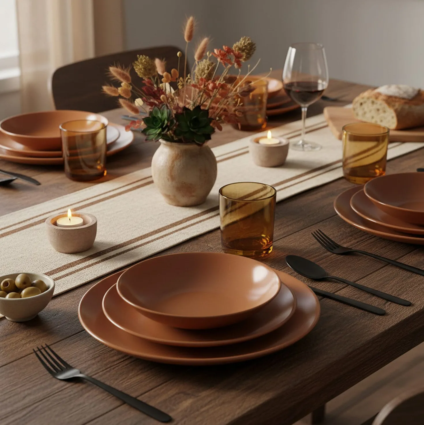 Servizio 18 piatti terracotta marrone Style