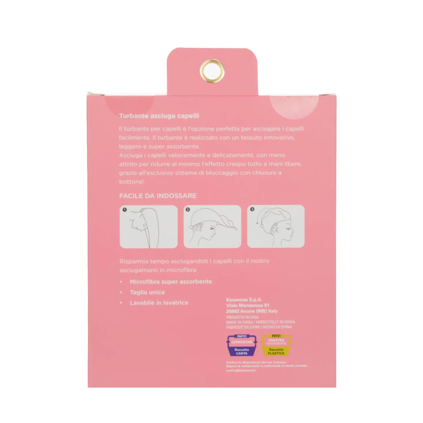 Set 2 asciugamani capelli turbante in microfibra rosa