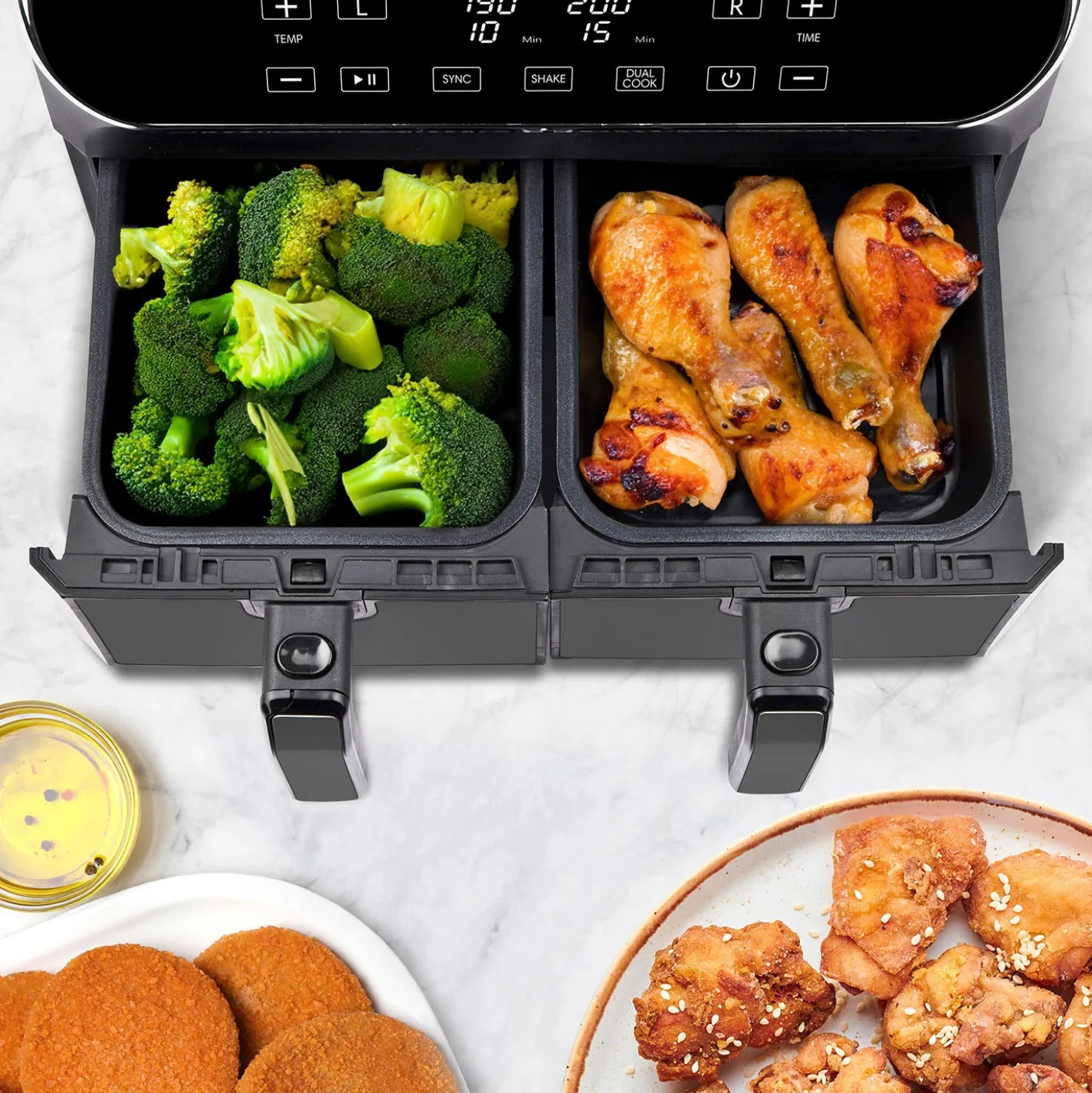 Set batteria induzione 9 pezzi New Petra Dark e friggitrice ad aria 2 cestelli