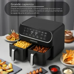 Set batteria induzione 9 pezzi New Petra Dark e friggitrice ad aria 2 cestelli