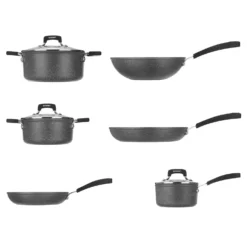 Set batteria induzione 9 pezzi New Petra Dark e friggitrice ad aria 2 cestelli
