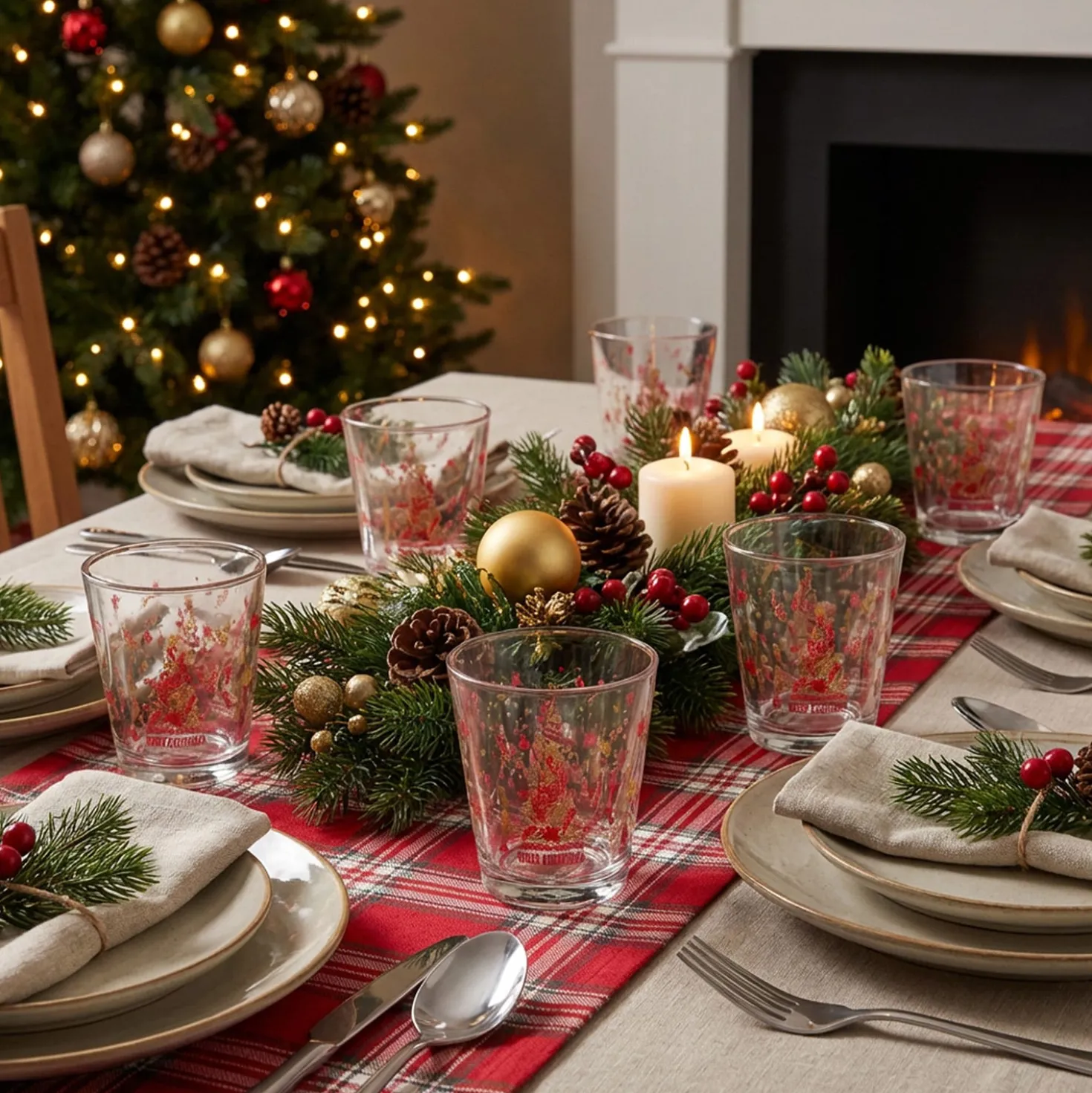 Set 6 bicchieri acqua Merry Christmas rosso