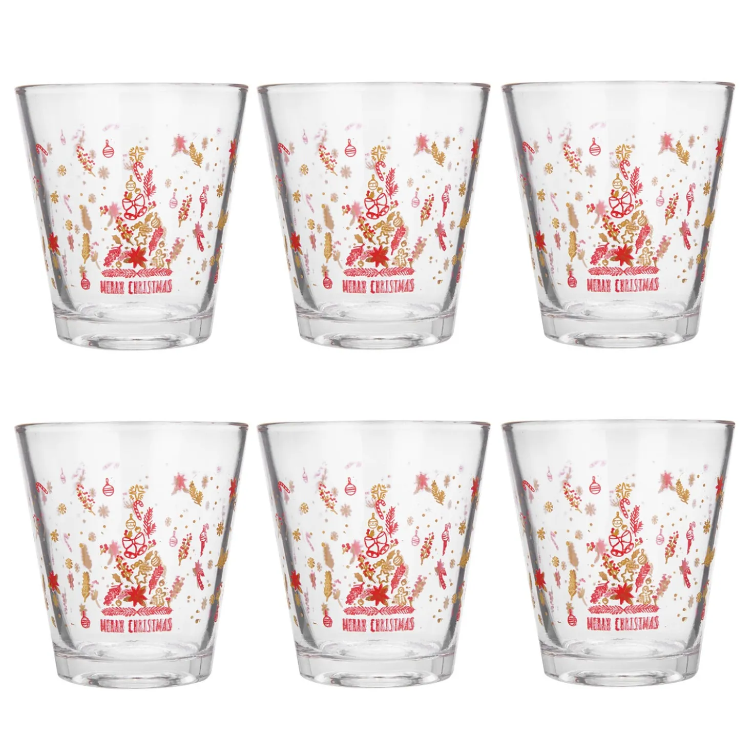 Set 6 bicchieri acqua Merry Christmas rosso