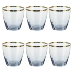 Set 6 bicchieri acqua 365 ml blu con bordo oro Shine