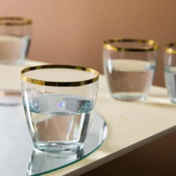 Set 6 bicchieri acqua 365 ml verde con bordo oro Shine