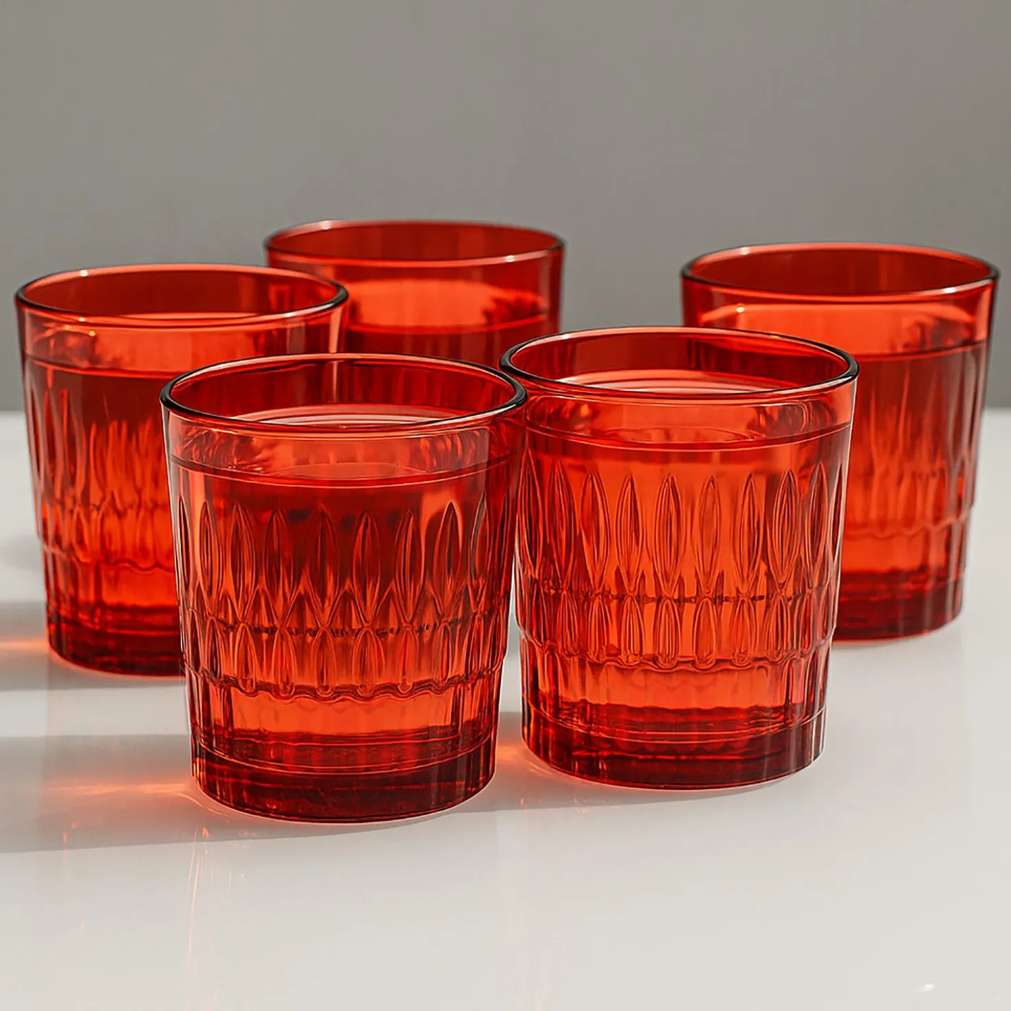 Set 6 bicchieri acqua rossi in vetro Rain Pasabahce