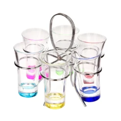 Set 6 bicchierini liquore vetro colorati con stand ad anello
