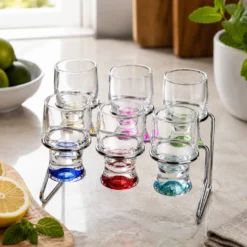 Set 6 bicchierini liquore vetro colorati stand