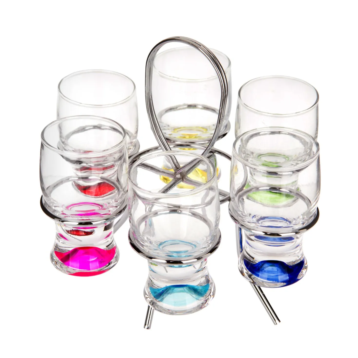 Set 6 bicchierini liquore vetro colorati stand ad anello