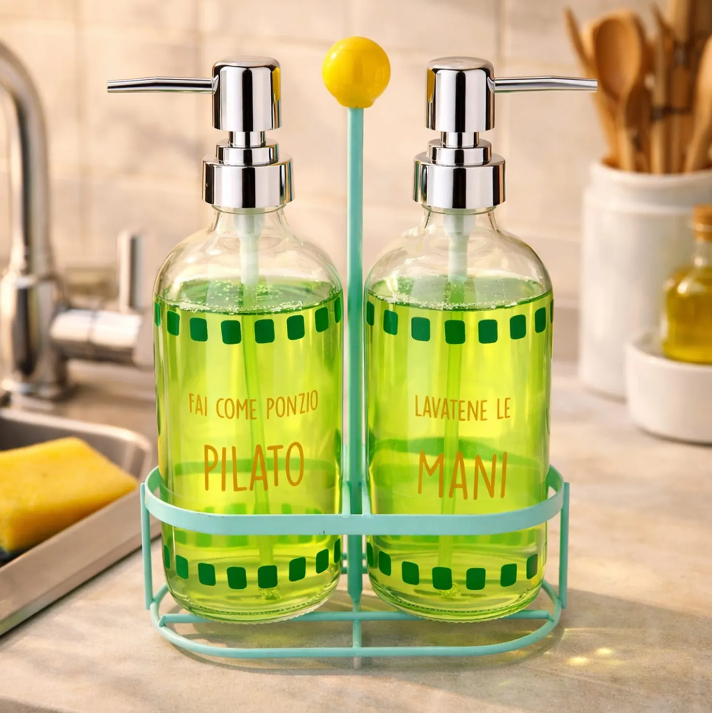 Set 2 dispenser sapone vetro con stand Color Bloom