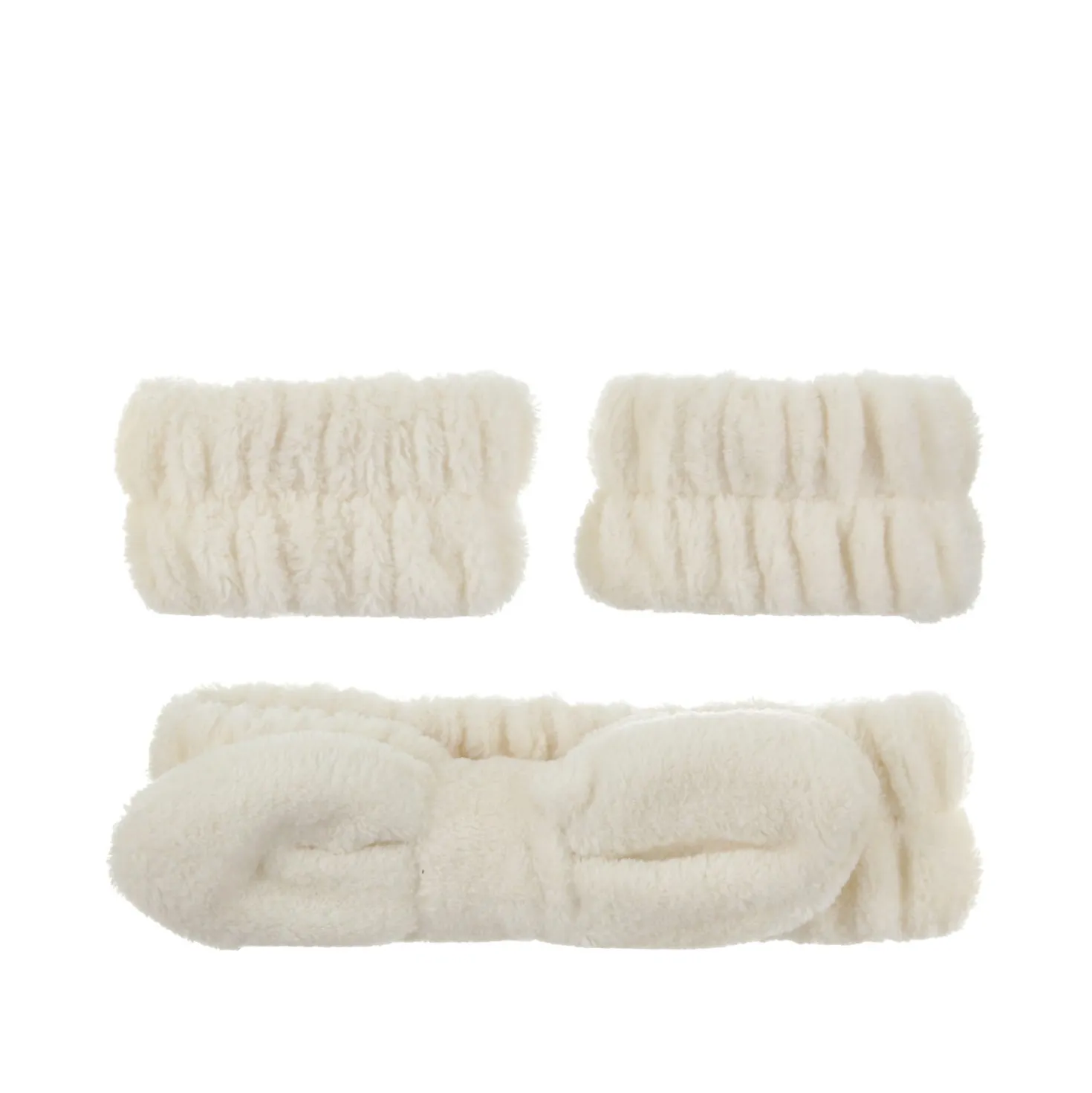 Set fascia capelli e 2 polsini beige