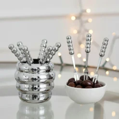 Set 6 forchettine con contenitore argentato Spiky Party