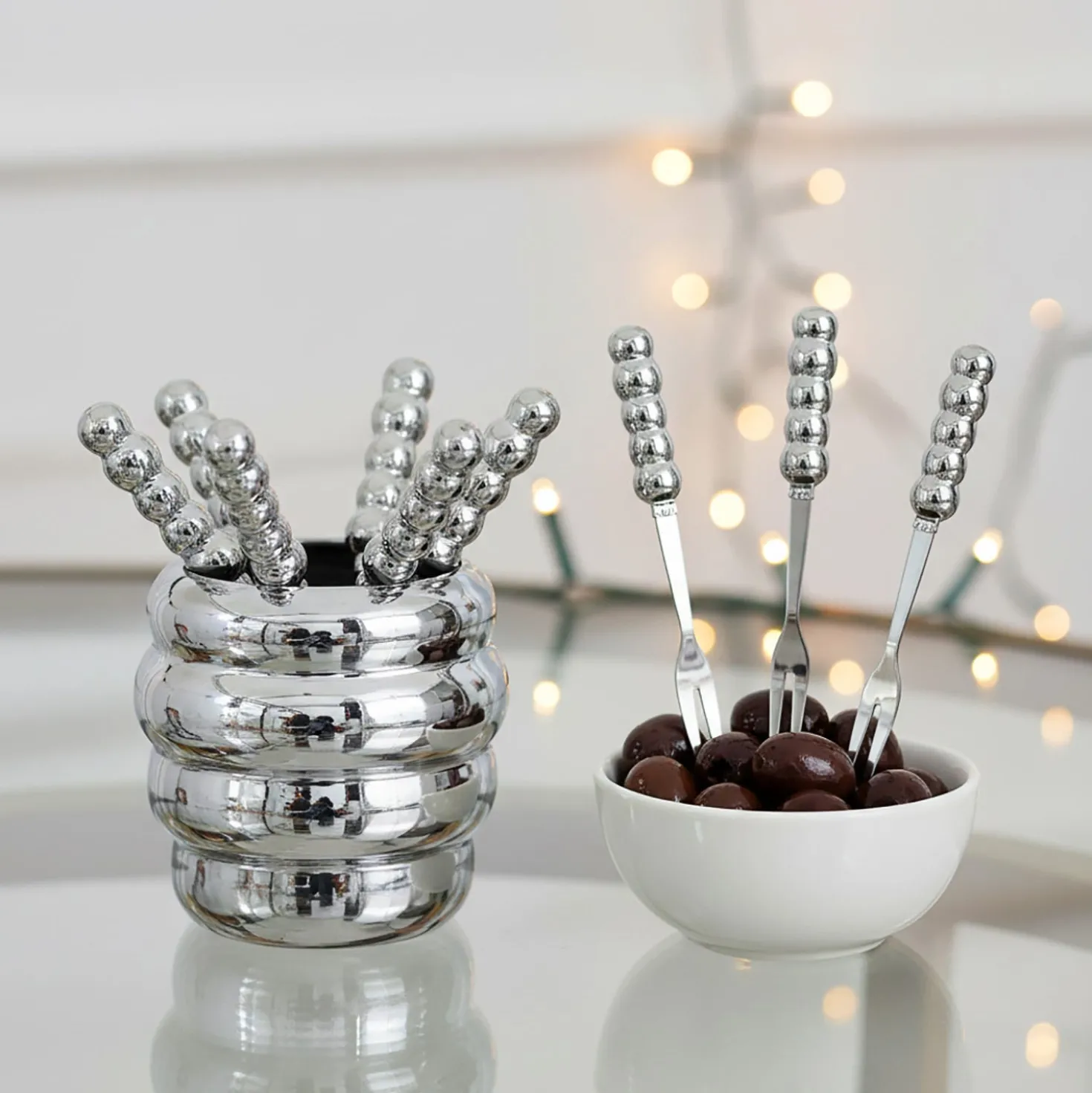 Set 6 forchettine con contenitore argentato Spiky Party