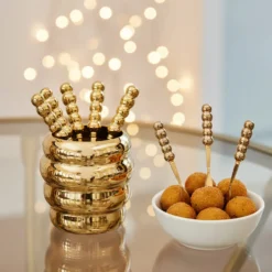 Set 6 forchettine con contenitore dorato Spiky Party