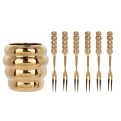 Set 6 forchettine con contenitore dorato Spiky Party