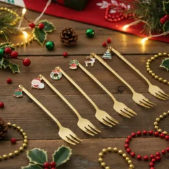 Set 6 forchettine dolce ciondoli natalizi