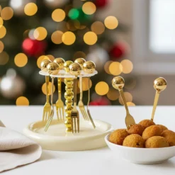Set 6 forchettine dorate con stand Spiky Party