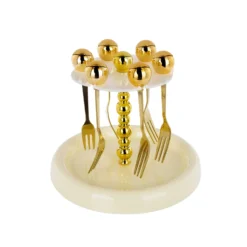 Set 6 forchettine dorate con stand Spiky Party