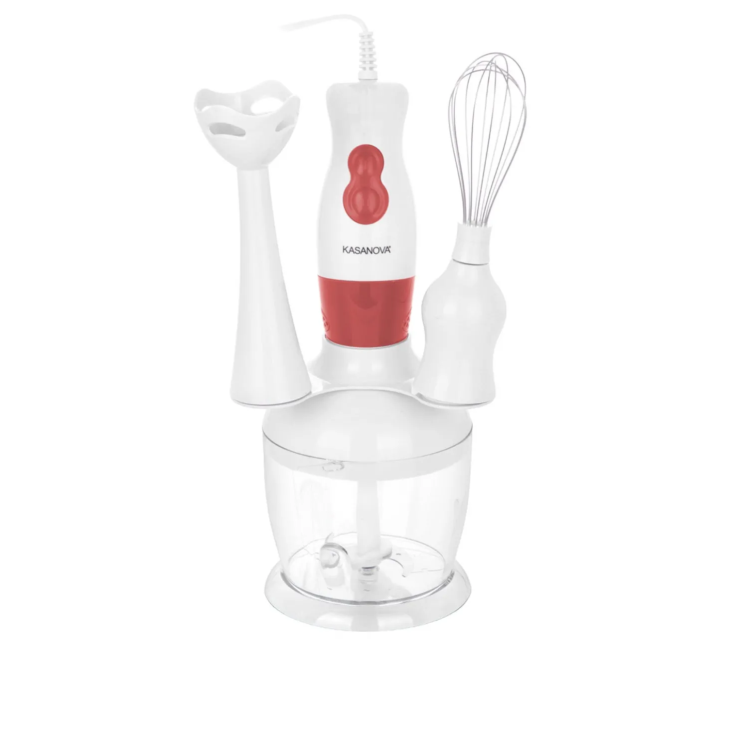 Set frullatore a immersione 3 in 1 rosso con stand
