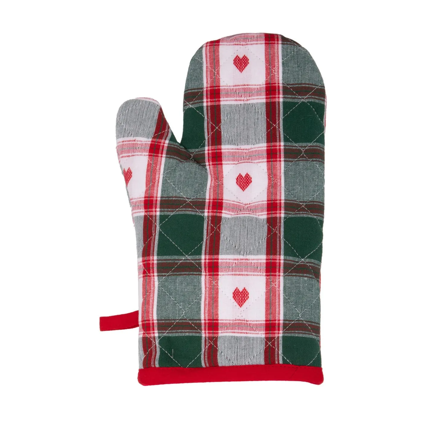 Set guanto, cucchiaio e strofinaccio tartan cuori