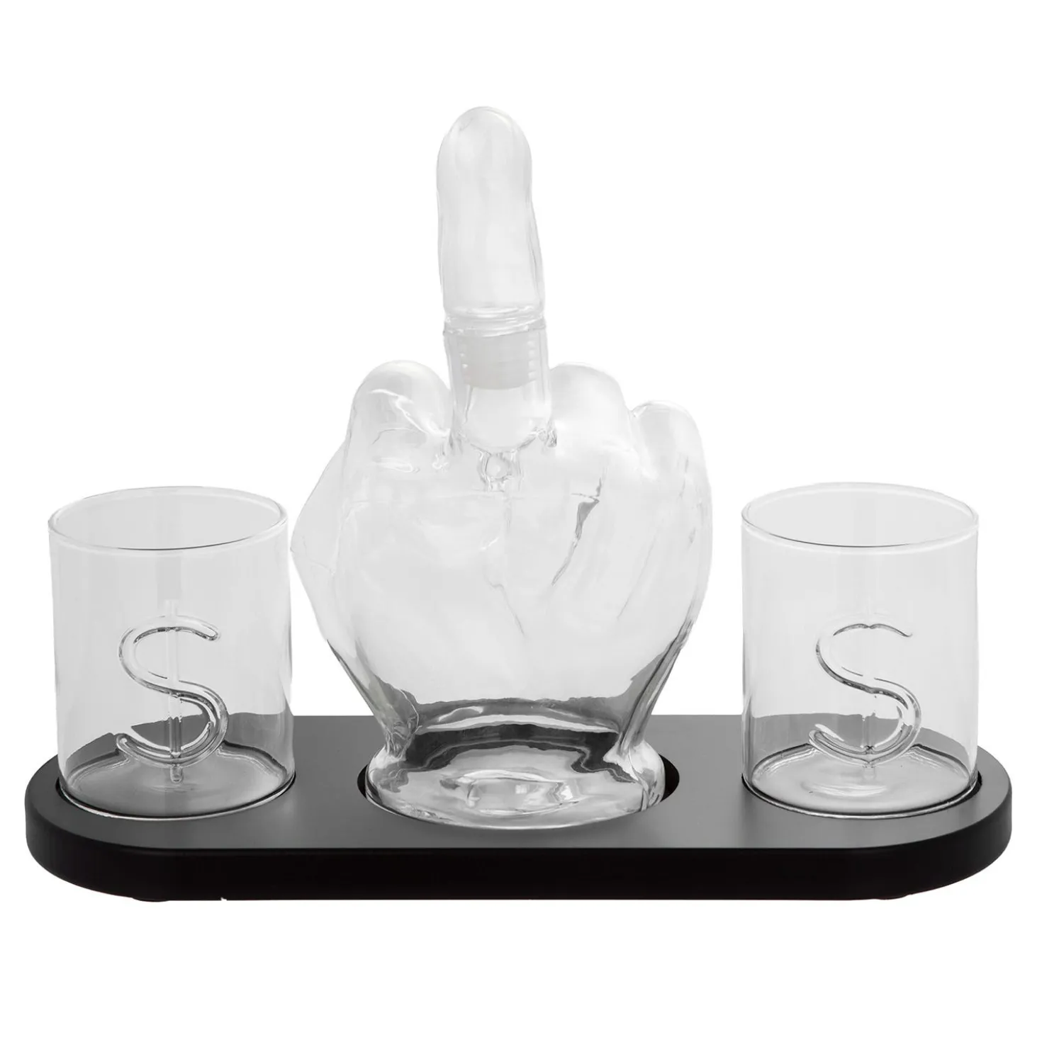 Set liquore bottiglia mano con 2 bicchieri