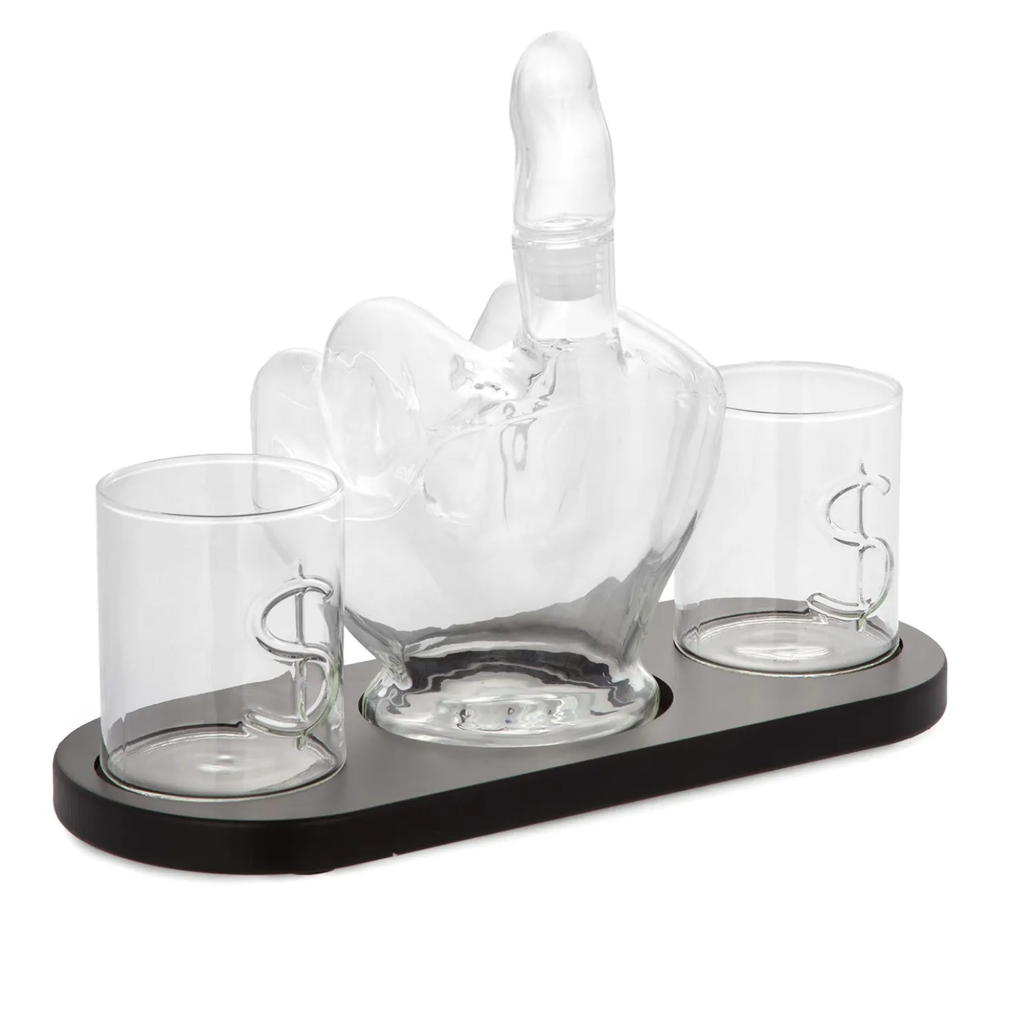 Set liquore bottiglia mano con 2 bicchieri