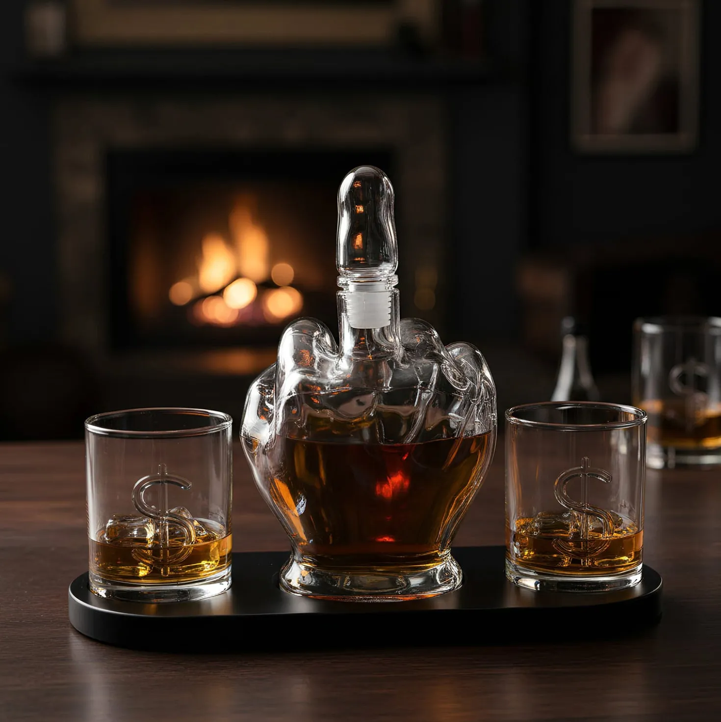 Set liquore bottiglia mano con 2 bicchieri