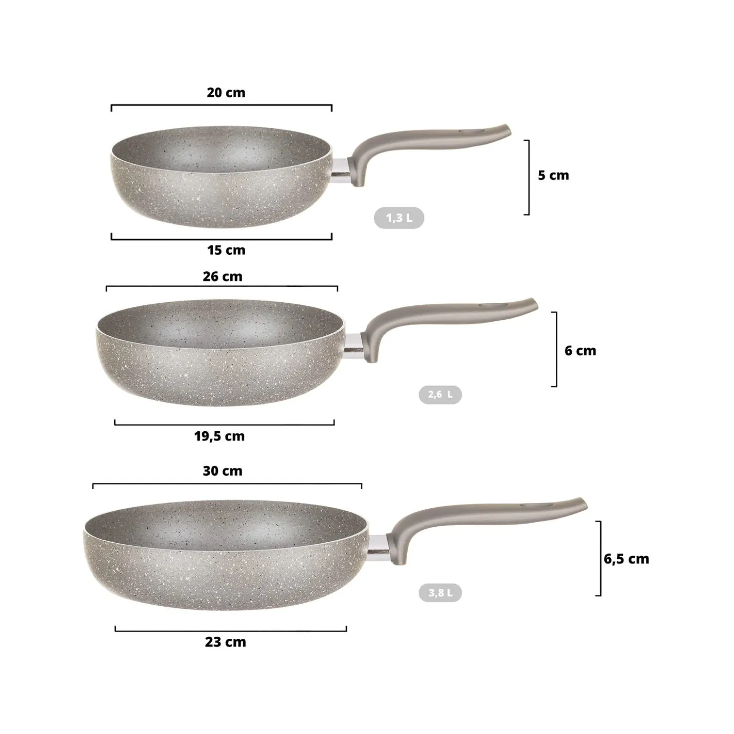 Set 3 padelle antiaderenti 20, 26 e 30 cm