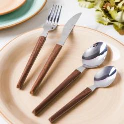 Set 24 posate in acciaio manico legno Diletta