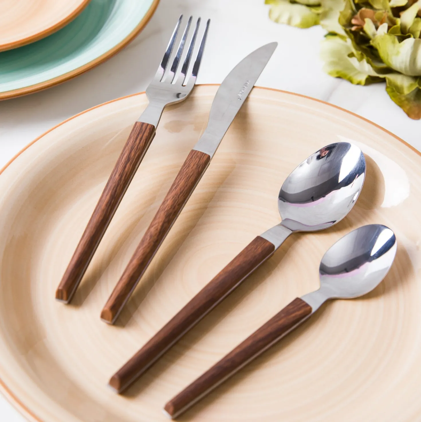 Set 24 posate in acciaio manico legno Diletta