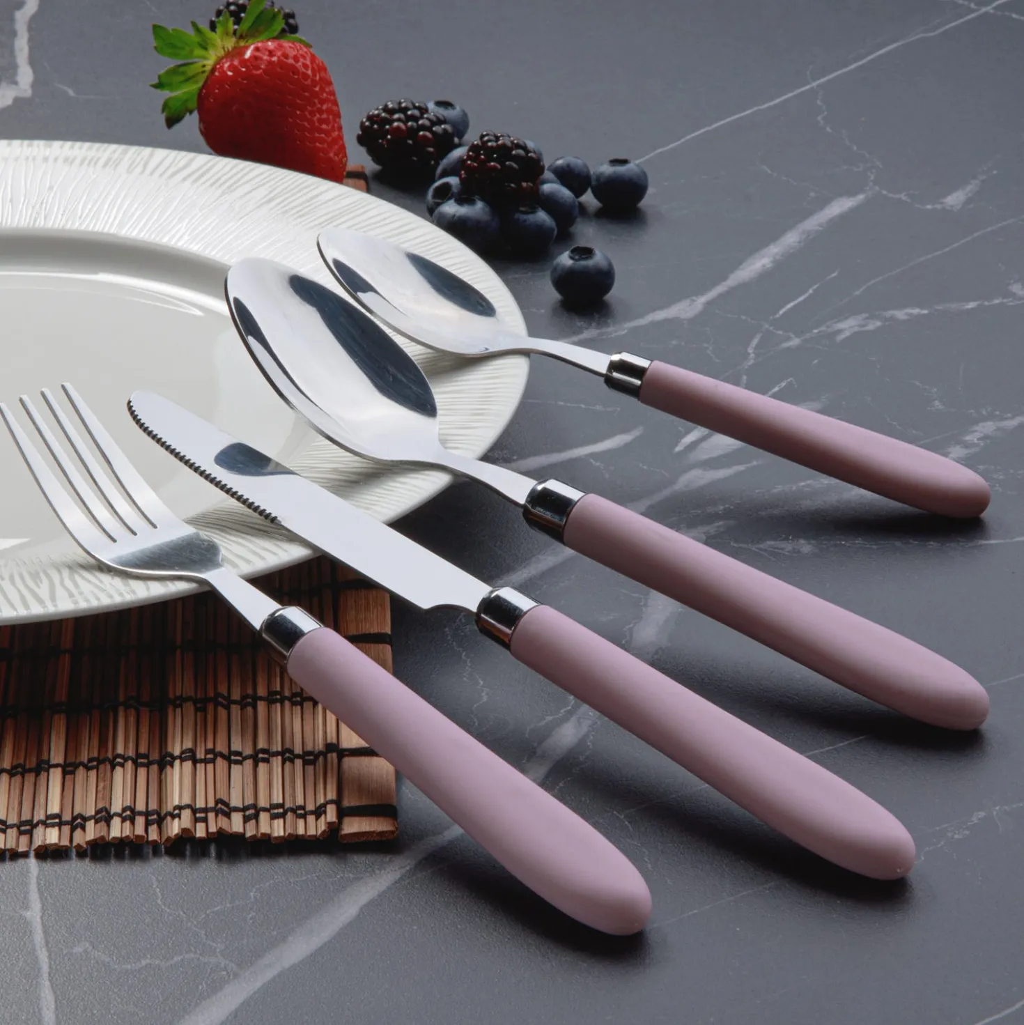 Set 24 posate Smooth in acciaio inox con manico lilla