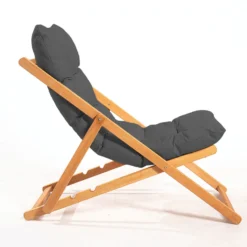 Set 2 sdraio legno cuscini grigi con tavolino