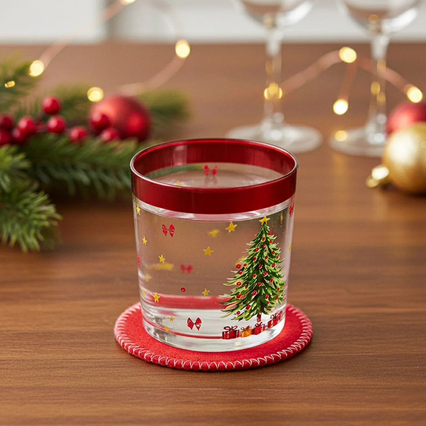 Set 4 sottobicchieri albero rosso 10 cm