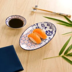 Set sushi 3 pezzi con decori blu e rossi Sushiko