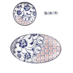 Set sushi 3 pezzi con decori blu e rossi Sushiko